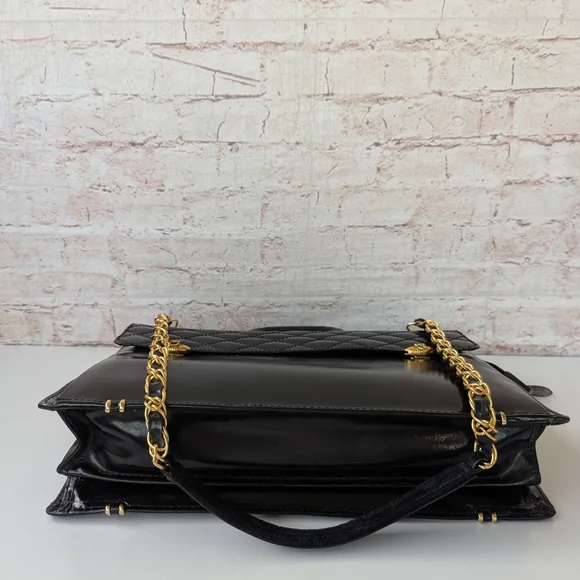 Black Quilted Leather Bag with Gold Chain - Picture 8 of 12
